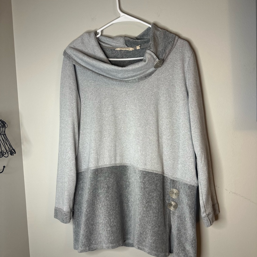 Soft Surroundings Two Toned Women's Cowl Neck Sweater with Silver Button Detail